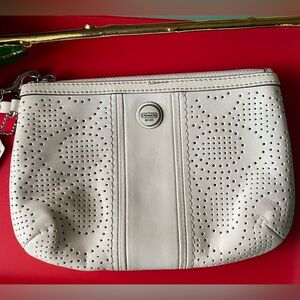 COACH WALLET,Coach White Perforated Wristlet